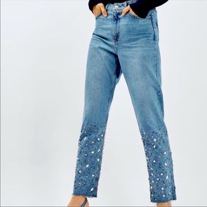 Mom Denim Jeans Raw Hem Pants